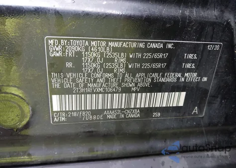 2021 Toyota Rav4 Le from USA, damaged, VIN 2T3H1RFVXMC106479